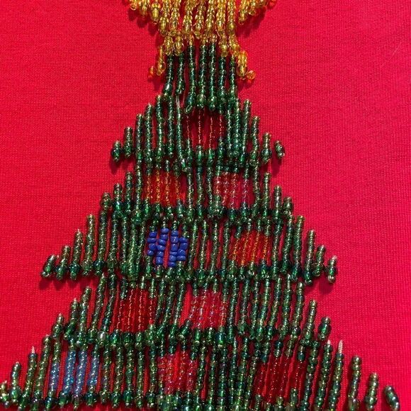 Quacker Factory Woman’s Glass Beaded Christmas Tree long sleeved red shirt XL - Picture 3 of 11